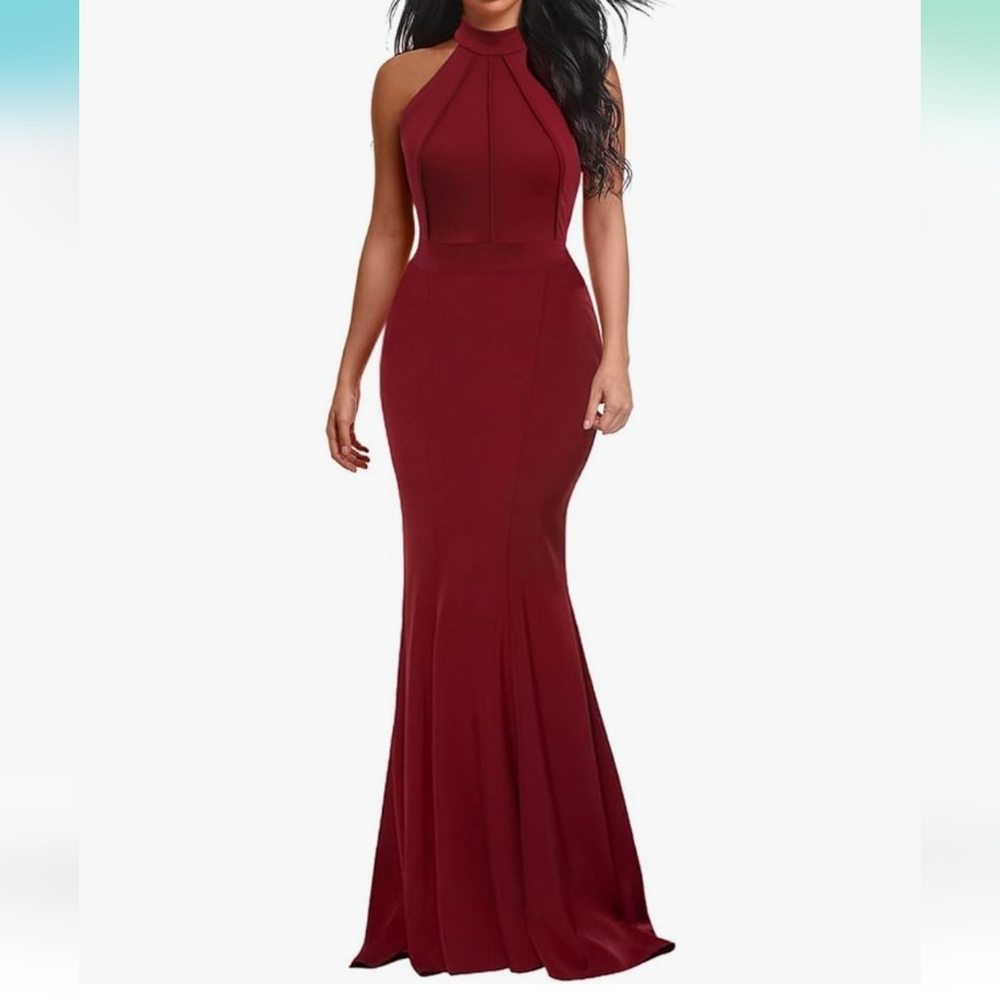 Berydress Women's Elegant Chic Halter Neck Sleeveless Solid Stretchy Dress